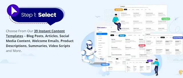 Choose From Our 39 Instant Content Templates – Blog Posts, Articles, Social Media Content, Welcome Emails, Product Descriptions, Summaries, Video Scripts and More.